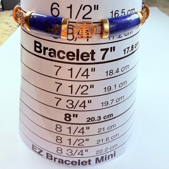14K Solid Yellow Gold Vintage Chinese Character Rich Lapis Lazuli Panel Bracelet - Picture 4 of 14